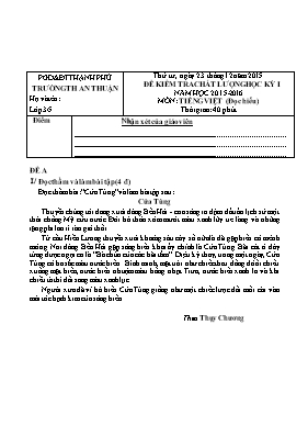 2 Đề kiểm tra chất lượng học kỳ I môn Tiếng Việt Lớp 3 - Năm học 2015-2016 - Trường TH An Thuận